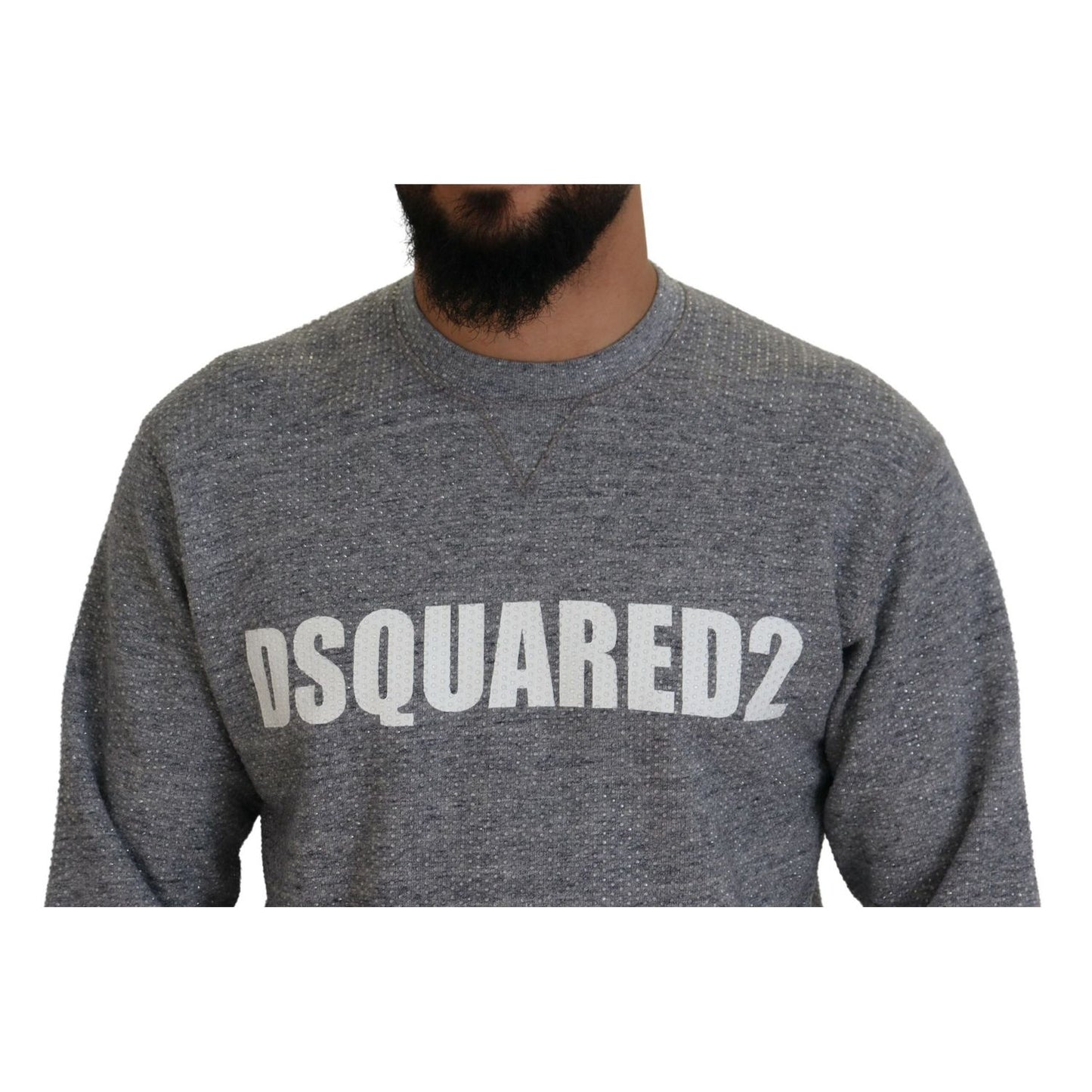 Dsquared² Gray Crystal Embellishment Men Pullover Sweater