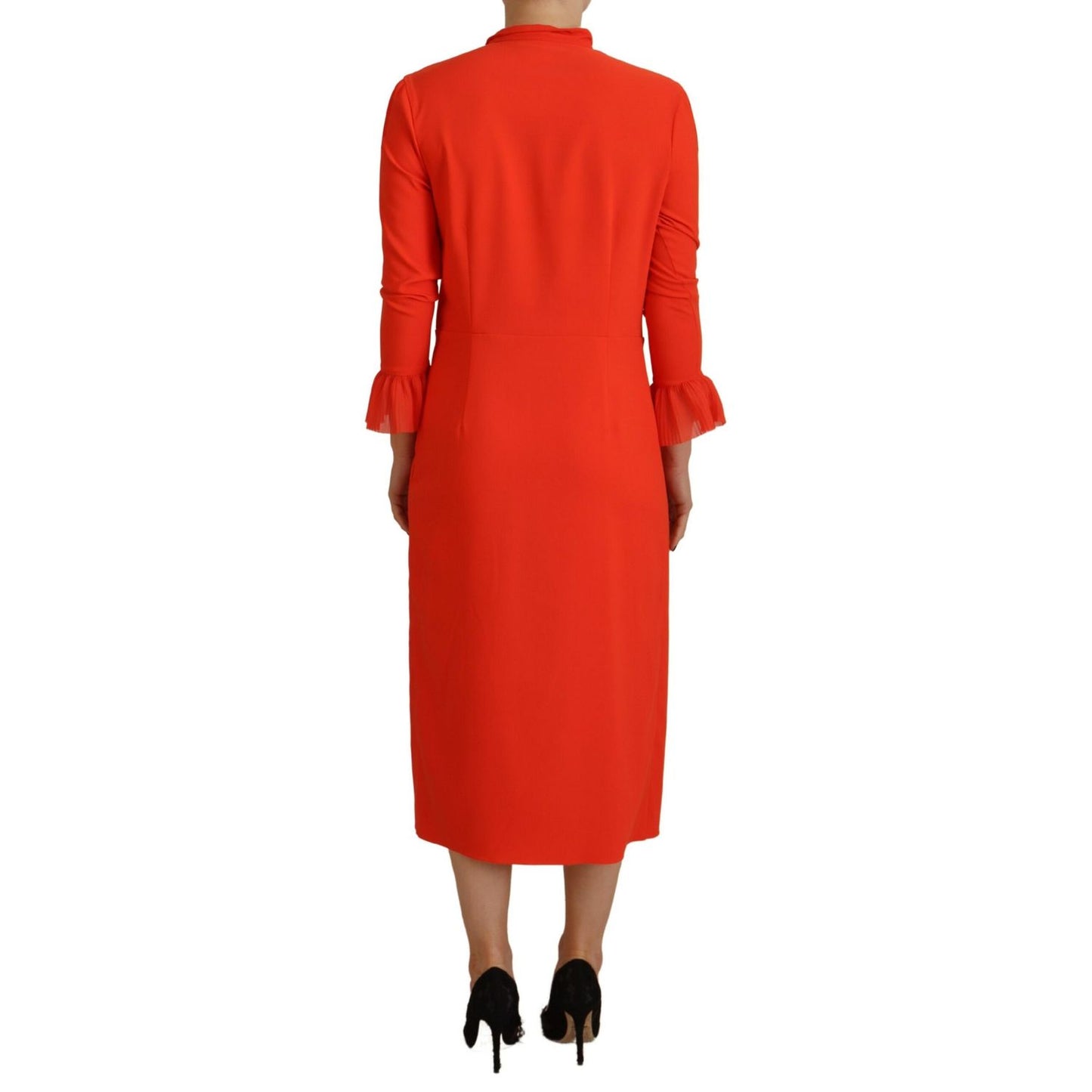 Dsquared² Red Polyester Long Sleeves Pleated Midi Dress