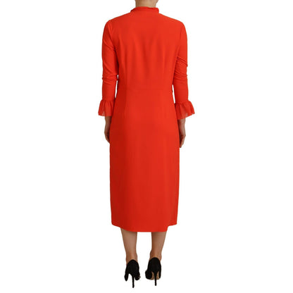 Dsquared² Red Polyester Long Sleeves Pleated Midi Dress