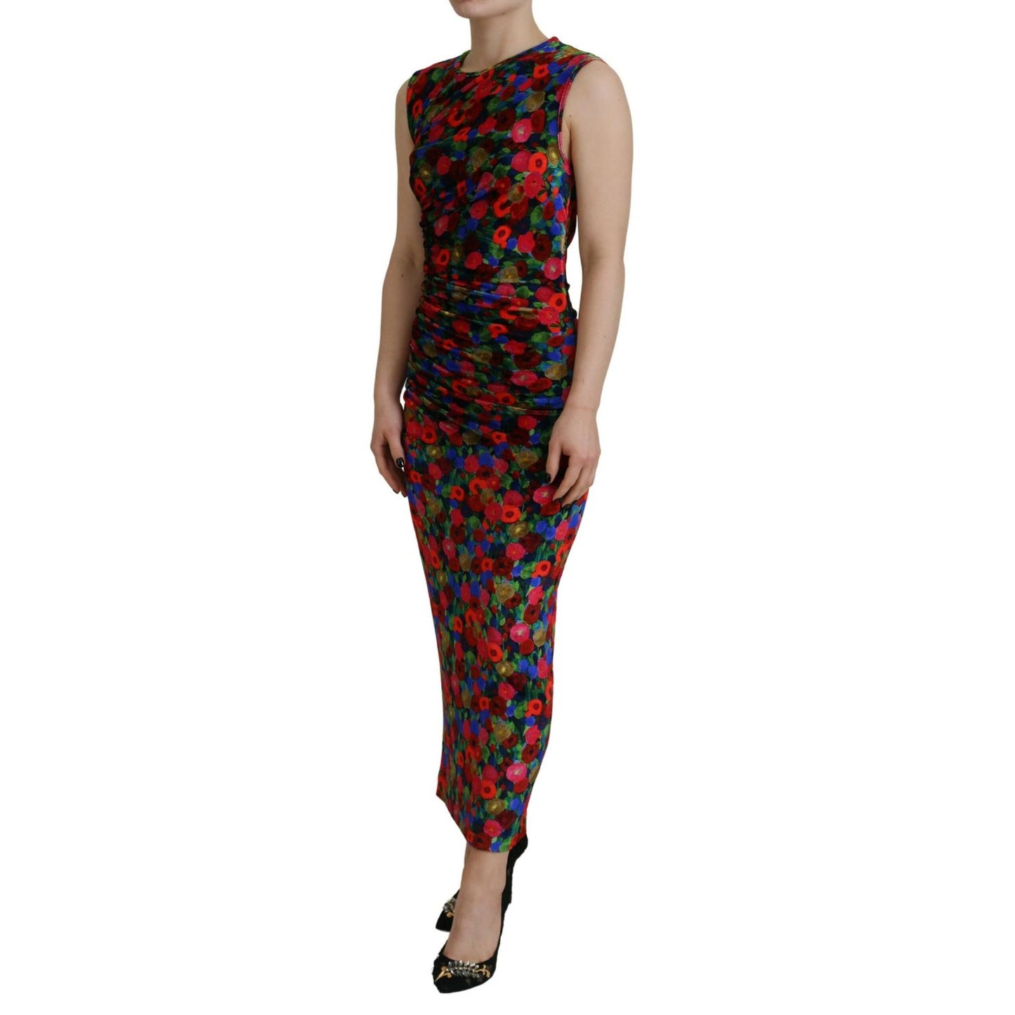 Dsquared² Multicolor Floral Bodycon Ruched Maxi Dress