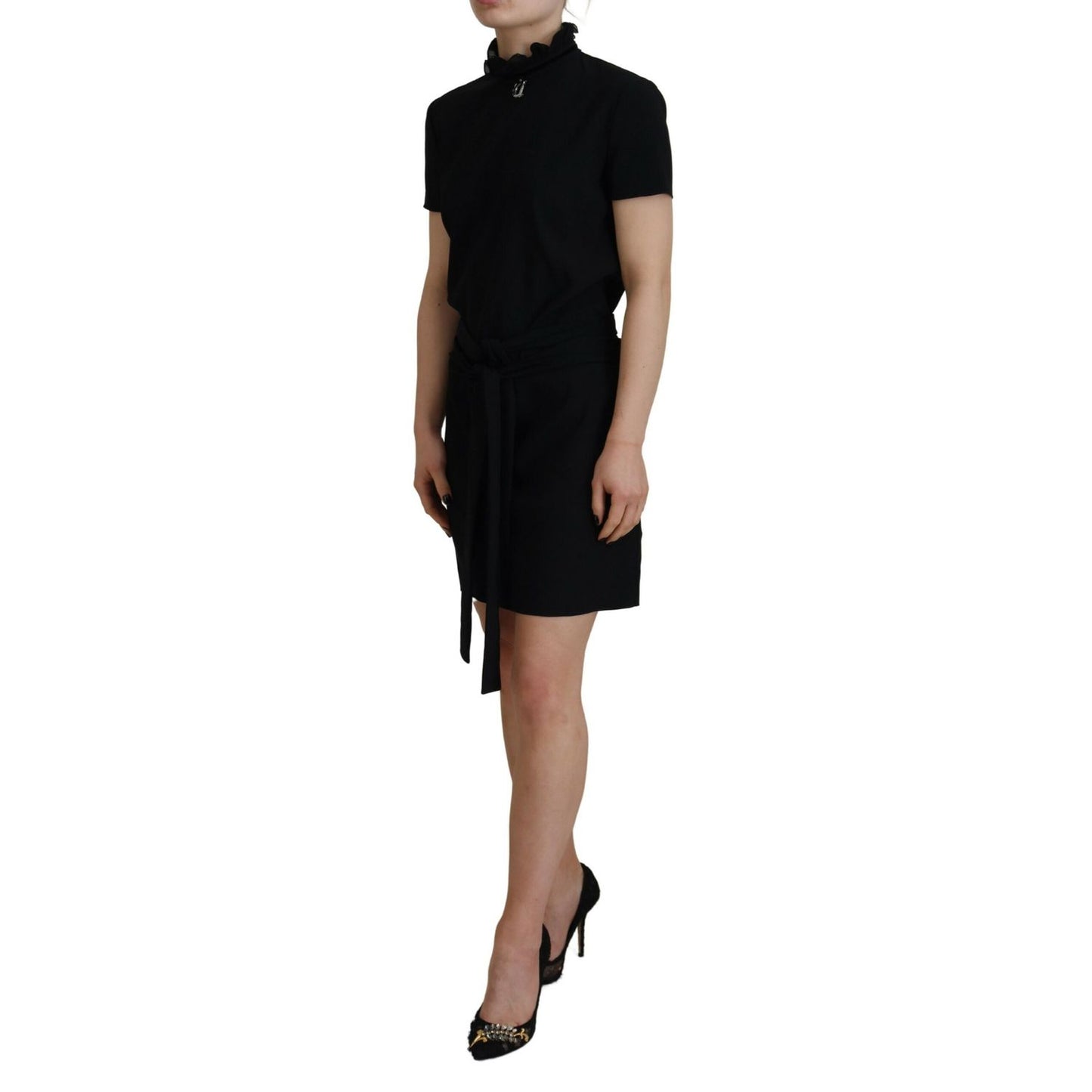 Dsquared² Black Polyester Short Sleeves Sheath Mini Dress