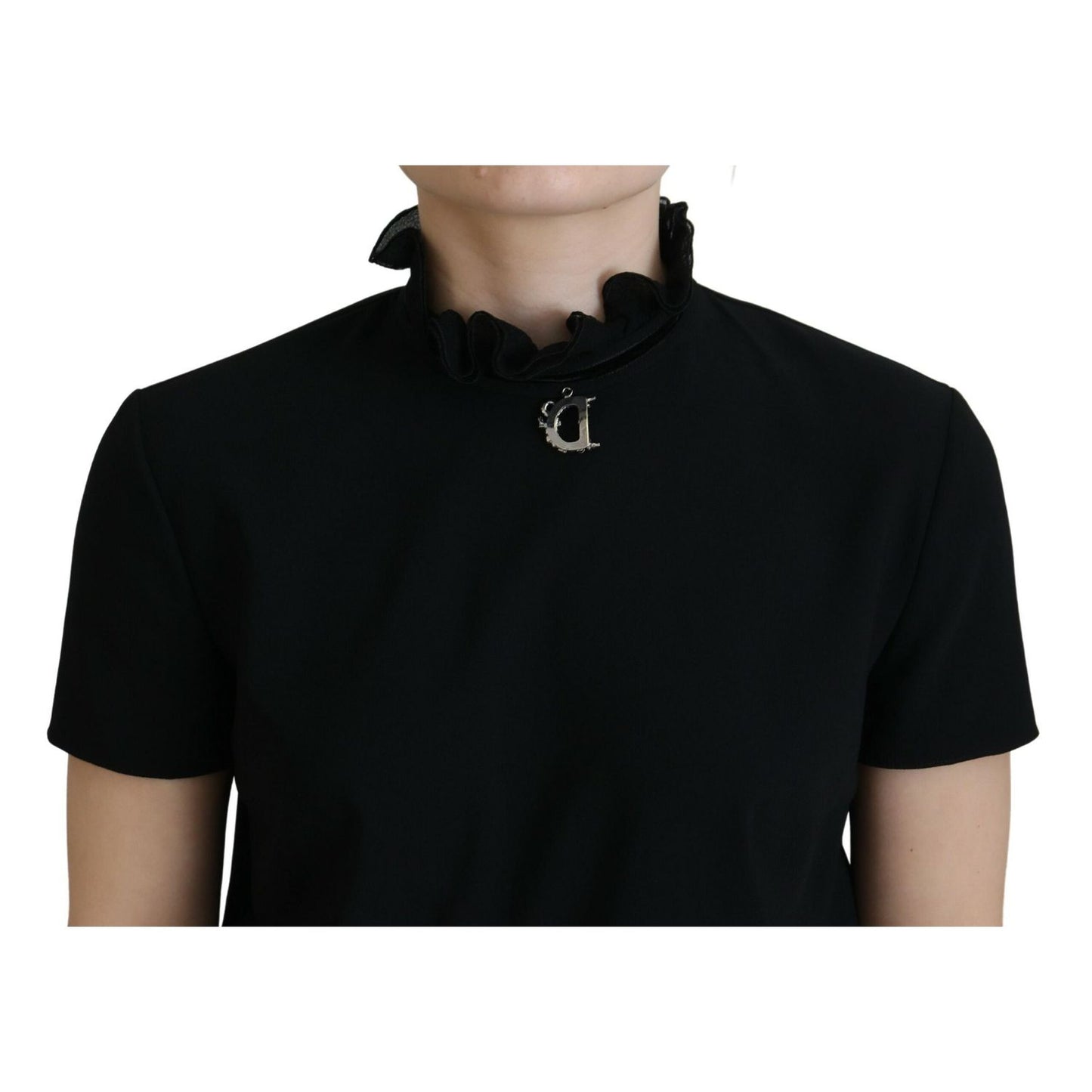Dsquared² Black Polyester Short Sleeves Sheath Mini Dress