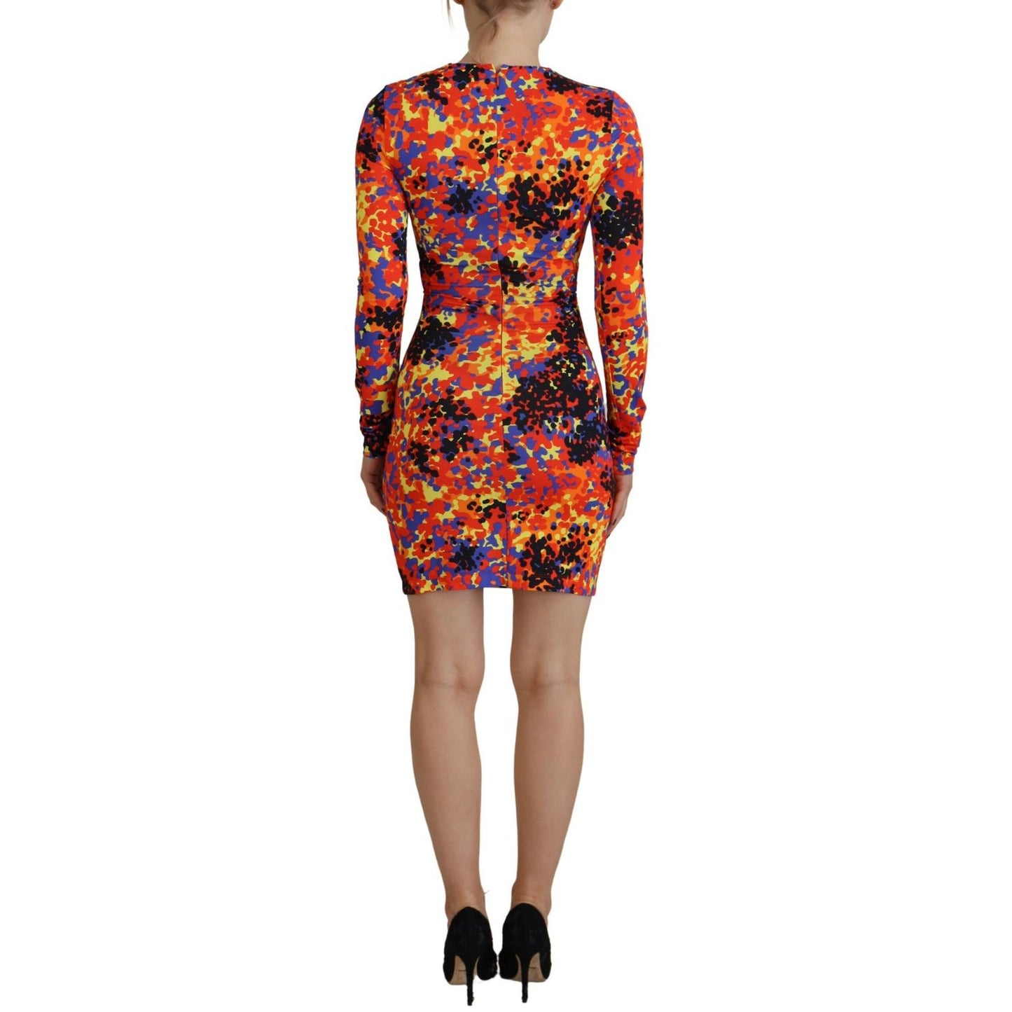 Dsquared² Multicolor Batik Open Belly Long Sleeves Dress