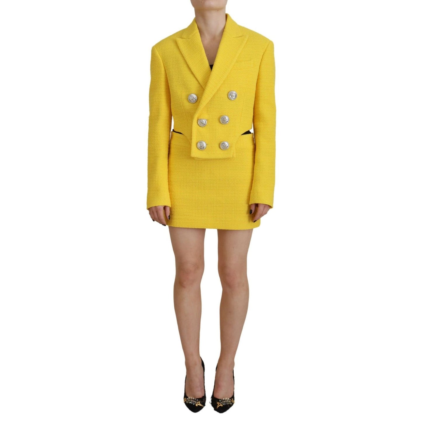 Dsquared² Yellow Double Breasted Mini Suit Blazer Skirt Set
