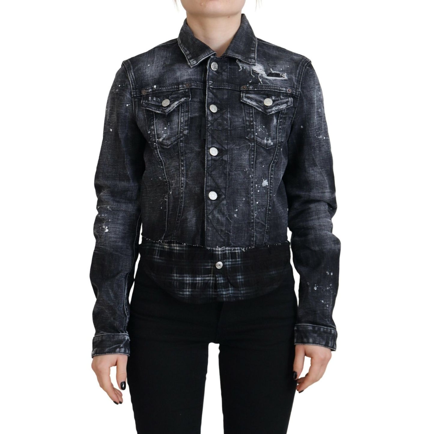 Dsquared² Gray Washed Cotton Distressed Denim Jacket1728,67345645728,Clothing,Denim Jackets - Jackets & Coats - Clothing,Dsquared²,Gray,IT38 | XS,Jackets & Coats - Clothing,Jackets & Coats - Women - Clothing,Material: Cotton 98%,Preowned / Defect,Spandex/