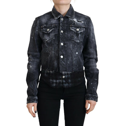 Dsquared² Gray Washed Cotton Distressed Denim Jacket1728,67345645728,Clothing,Denim Jackets - Jackets & Coats - Clothing,Dsquared²,Gray,IT38 | XS,Jackets & Coats - Clothing,Jackets & Coats - Women - Clothing,Material: Cotton 98%,Preowned / Defect,Spandex/