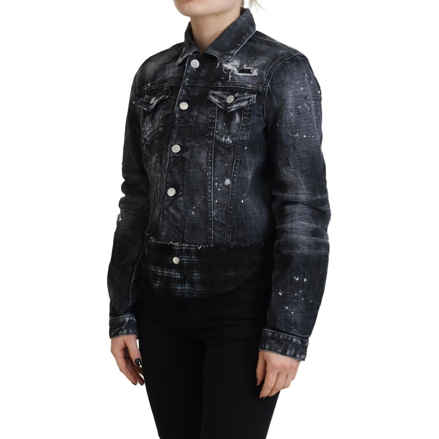 Dsquared² Gray Washed Cotton Distressed Denim Jacket1728,67345645728,Clothing,Denim Jackets - Jackets & Coats - Clothing,Dsquared²,Gray,IT38 | XS,Jackets & Coats - Clothing,Jackets & Coats - Women - Clothing,Material: Cotton 98%,Preowned / Defect,Spandex/