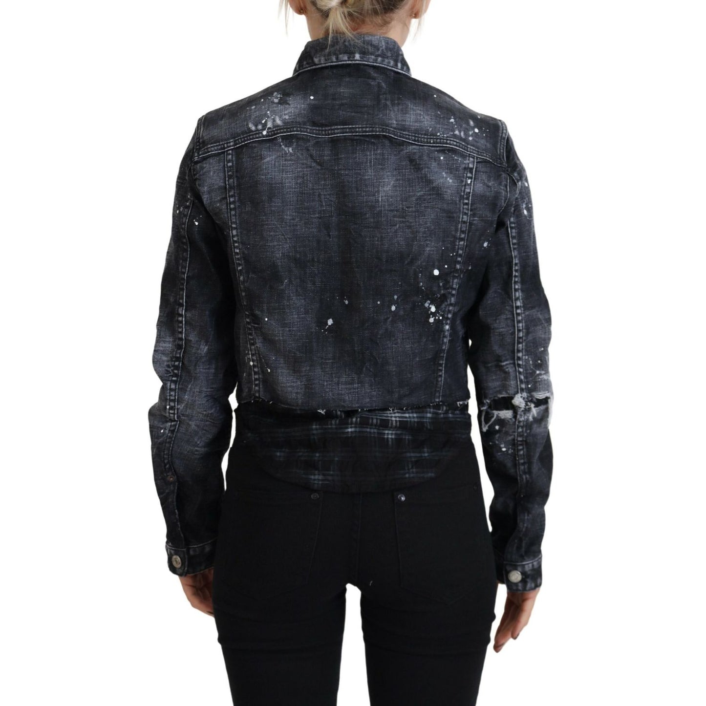 Dsquared² Gray Washed Cotton Distressed Denim Jacket1728,67345645728,Clothing,Denim Jackets - Jackets & Coats - Clothing,Dsquared²,Gray,IT38 | XS,Jackets & Coats - Clothing,Jackets & Coats - Women - Clothing,Material: Cotton 98%,Preowned / Defect,Spandex/