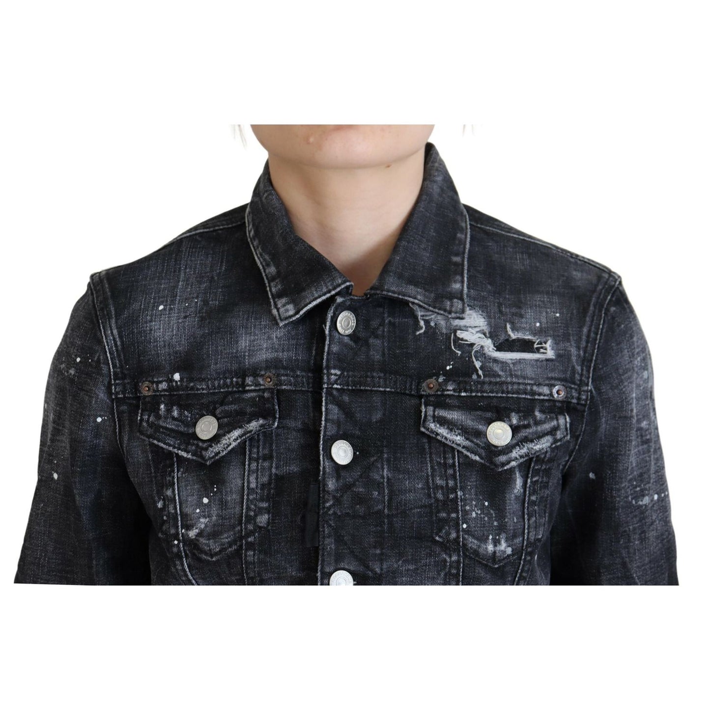 Dsquared² Gray Washed Cotton Distressed Denim Jacket1728,67345645728,Clothing,Denim Jackets - Jackets & Coats - Clothing,Dsquared²,Gray,IT38 | XS,Jackets & Coats - Clothing,Jackets & Coats - Women - Clothing,Material: Cotton 98%,Preowned / Defect,Spandex/