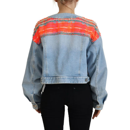 Dsquared² Orange Blue Panelled Button Front Denim Jacket1728,67345645728,Clothing,Denim Jackets - Jackets & Coats - Clothing,Dsquared²,IT38 | XS,Jackets & Coats - Clothing,Jackets & Coats - Women - Clothing,Material: 32% Polyester 24% Acrylic 21% Nylon 21