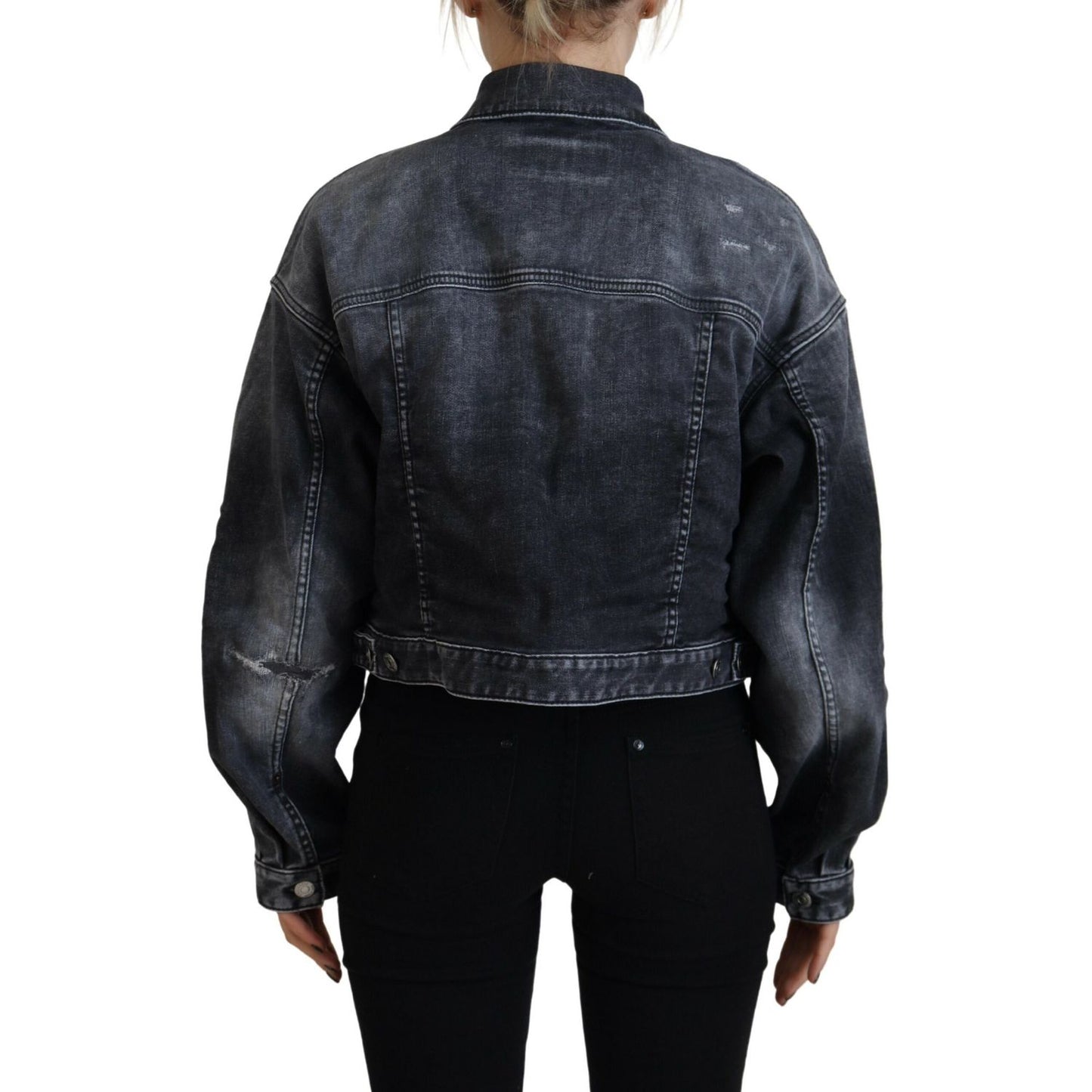 Dsquared² Gray Washed Cotton Cropped Denim Jacket1728,67345645728,Clothing,Denim Jackets - Jackets & Coats - Clothing,Dsquared²,Gray,IT38 | XS,Jackets & Coats - Clothing,Jackets & Coats - Women - Clothing,Material: Cotton 92%,Polyester 6%,Preowned / Defec