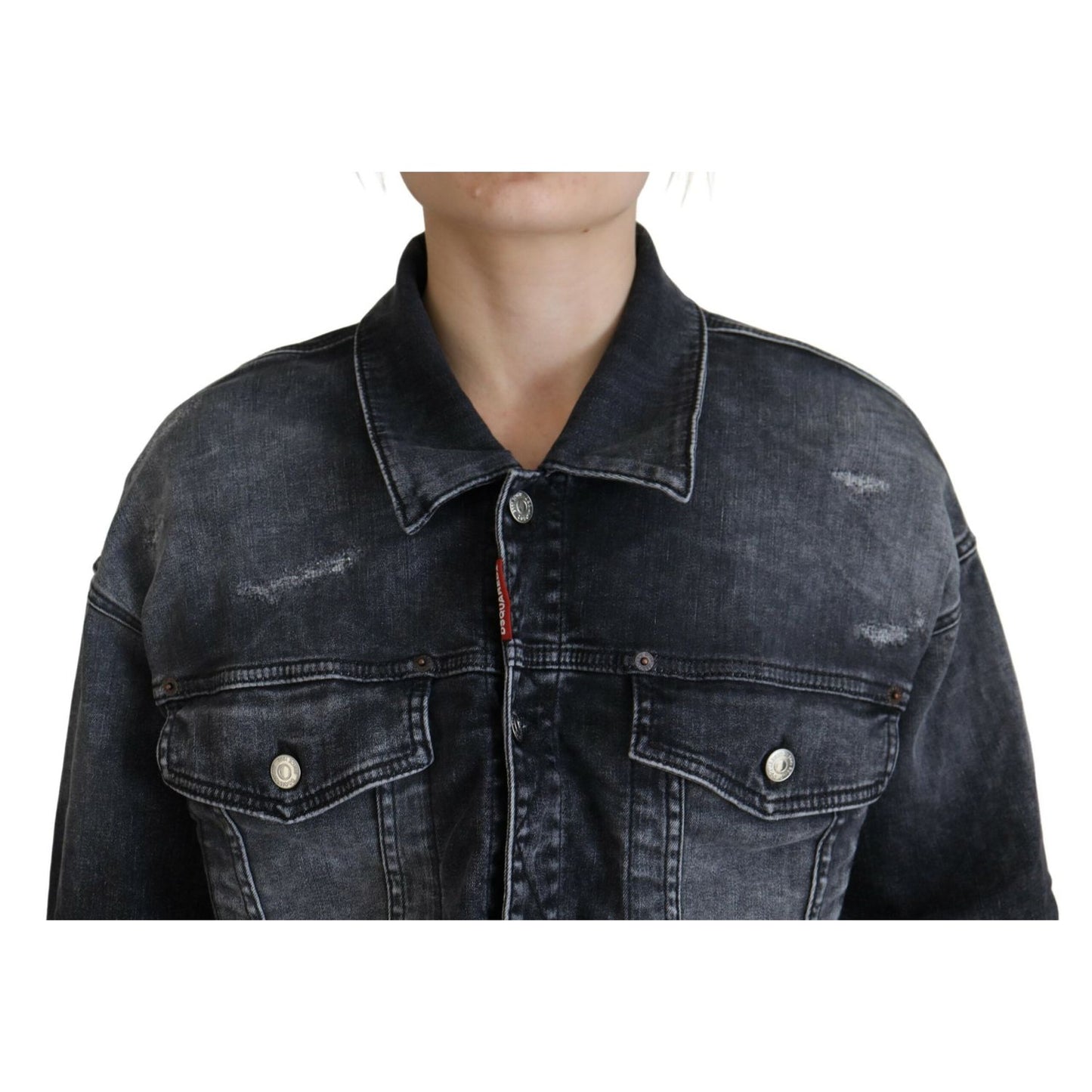 Dsquared² Gray Washed Cotton Cropped Denim Jacket1728,67345645728,Clothing,Denim Jackets - Jackets & Coats - Clothing,Dsquared²,Gray,IT38 | XS,Jackets & Coats - Clothing,Jackets & Coats - Women - Clothing,Material: Cotton 92%,Polyester 6%,Preowned / Defec
