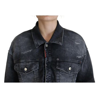 Dsquared² Gray Washed Cotton Cropped Denim Jacket1728,67345645728,Clothing,Denim Jackets - Jackets & Coats - Clothing,Dsquared²,Gray,IT38 | XS,Jackets & Coats - Clothing,Jackets & Coats - Women - Clothing,Material: Cotton 92%,Polyester 6%,Preowned / Defec