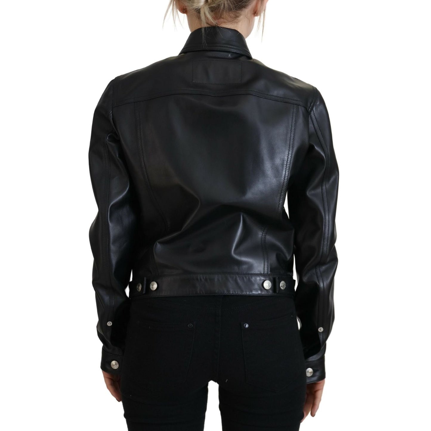 Dsquared² Black Leather Collared Long Sleeves Jacket1728,67345645728,Black,Clothing,Dsquared²,IT38 | XS,Jackets & Coats - Clothing,Jackets & Coats - Women - Clothing,Leather Jackets - Jackets & Coats - Clothing,Material: 100% Leather,Preowned / Defect,Wom