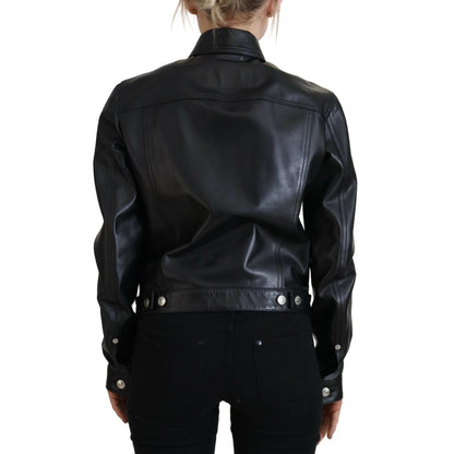 Dsquared² Black Leather Collared Long Sleeves Jacket1728,67345645728,Black,Clothing,Dsquared²,IT38 | XS,Jackets & Coats - Clothing,Jackets & Coats - Women - Clothing,Leather Jackets - Jackets & Coats - Clothing,Material: 100% Leather,Preowned / Defect,Wom