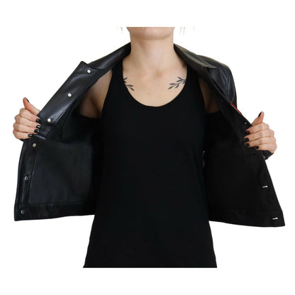 Dsquared² Black Leather Collared Long Sleeves Jacket1728,67345645728,Black,Clothing,Dsquared²,IT38 | XS,Jackets & Coats - Clothing,Jackets & Coats - Women - Clothing,Leather Jackets - Jackets & Coats - Clothing,Material: 100% Leather,Preowned / Defect,Wom