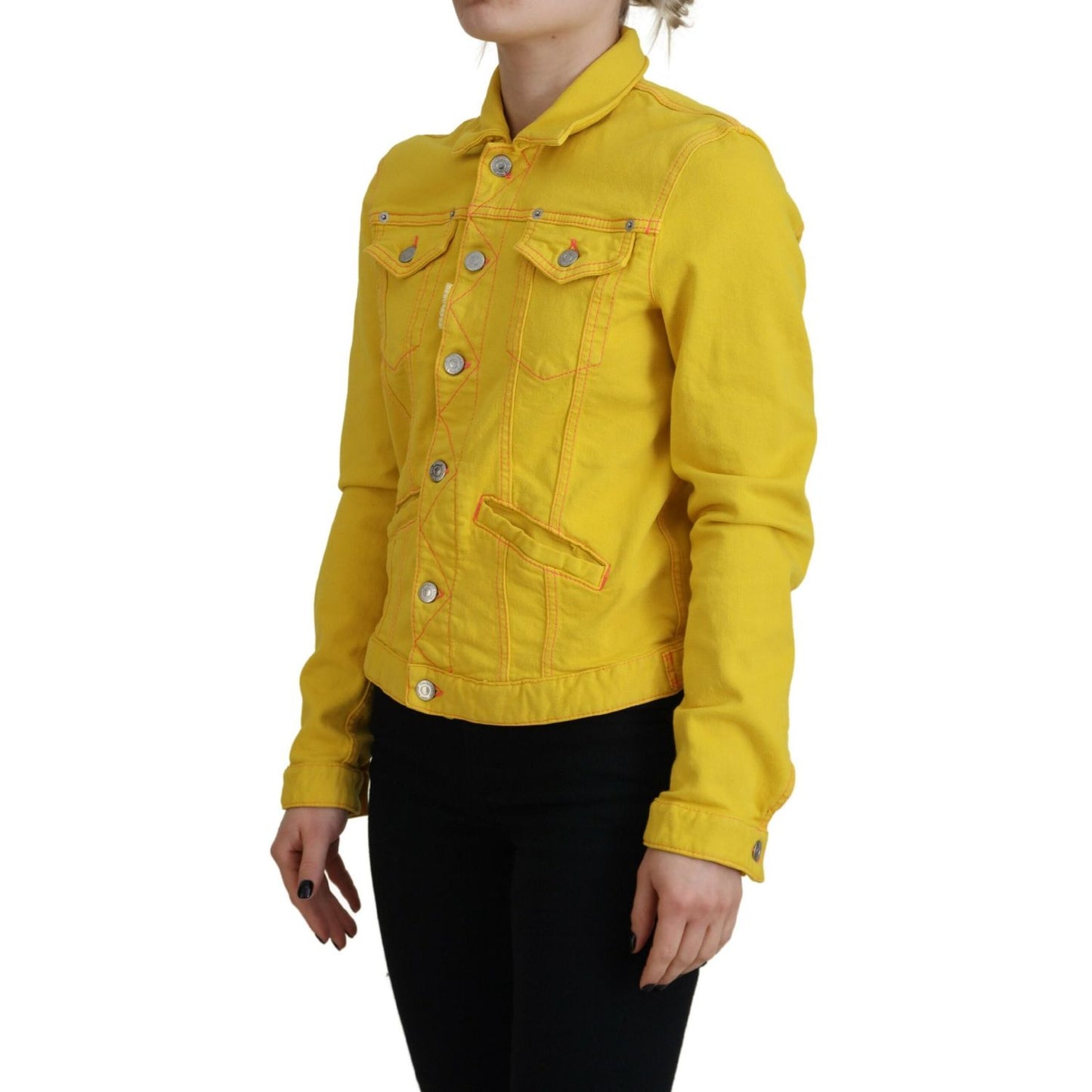 Dsquared² Yellow Collared Long Sleeves Denim Jacket1728,67345645728,Clothing,Denim Jackets - Jackets & Coats - Clothing,Dsquared²,IT38 | XS,Jackets & Coats - Clothing,Jackets & Coats - Women - Clothing,Material: Cotton 98%,Preowned / Defect,Spandex/Elasta