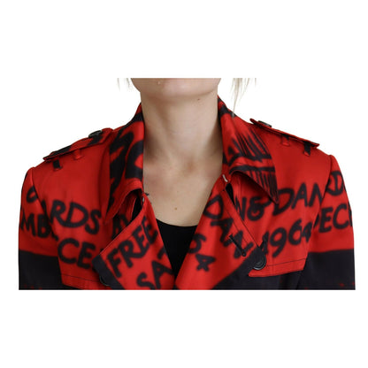 Dsquared² Red Printed Button Collared Desigual Coat Jacket1728,67345645728,Clothing,Coats - Jackets & Coats - Clothing,Dsquared²,IT38 | XS,Jackets & Coats - Clothing,Jackets & Coats - Women - Clothing,Material: 100% Polyester,Preowned / Defect,Red,Women