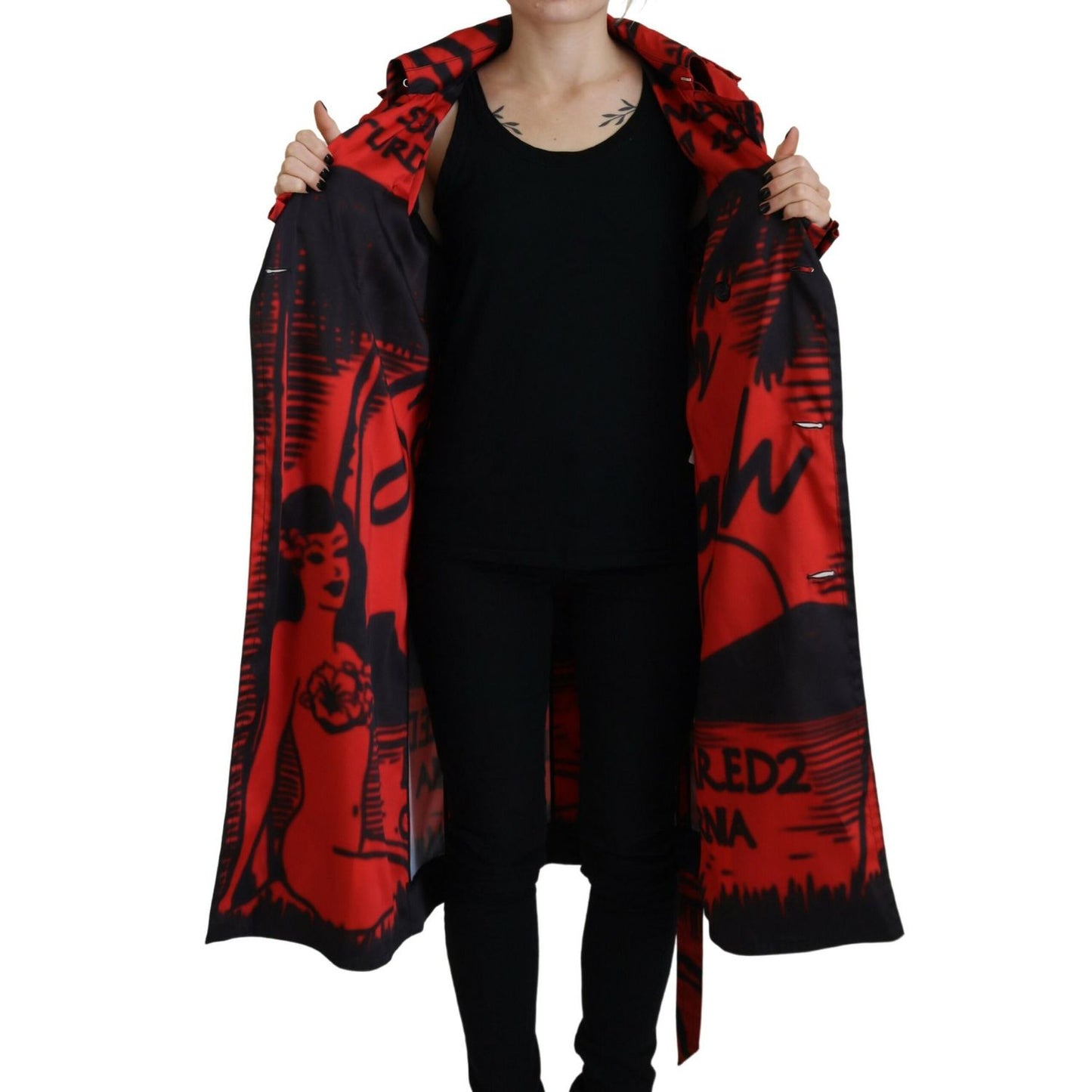 Dsquared² Red Printed Button Collared Desigual Coat Jacket1728,67345645728,Clothing,Coats - Jackets & Coats - Clothing,Dsquared²,IT38 | XS,Jackets & Coats - Clothing,Jackets & Coats - Women - Clothing,Material: 100% Polyester,Preowned / Defect,Red,Women