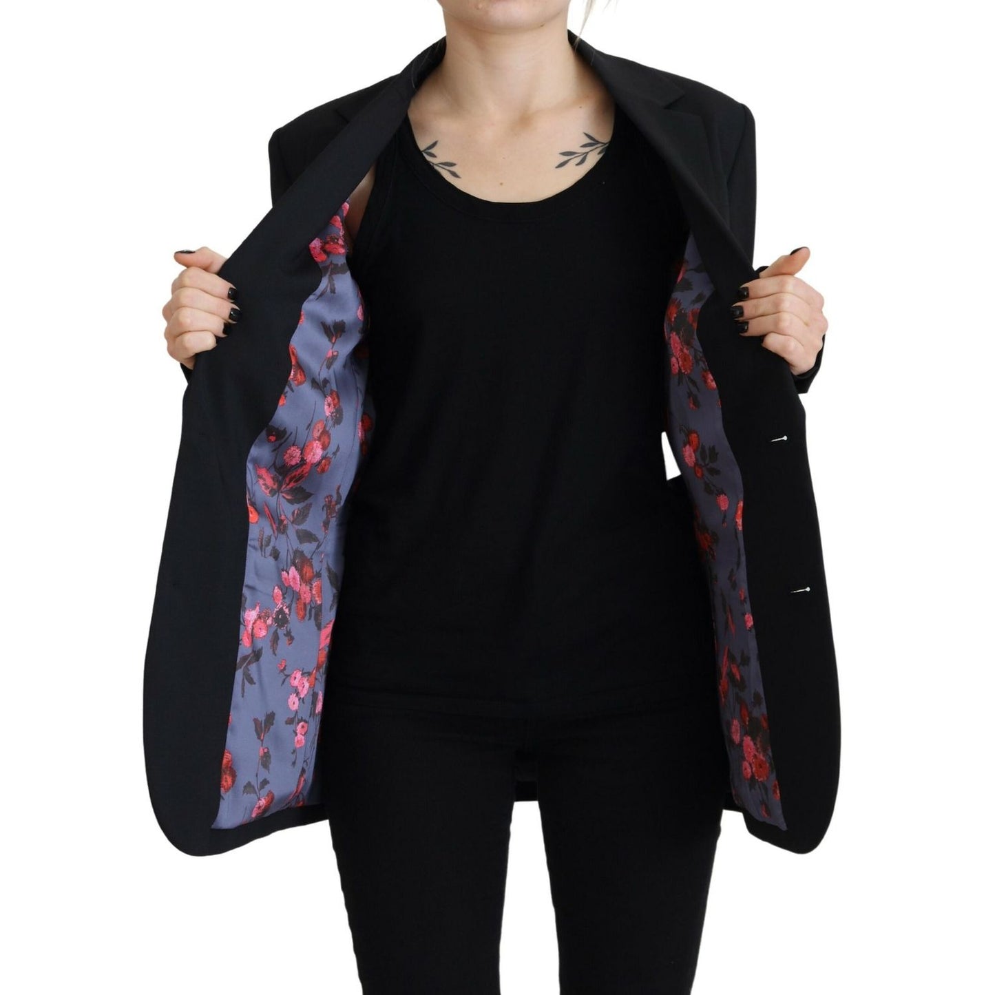 Dsquared² Black Flower Single Breasted Coat Blazer
