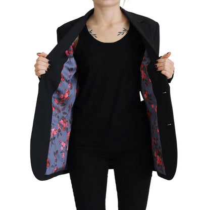 Dsquared² Black Flower Single Breasted Coat Blazer