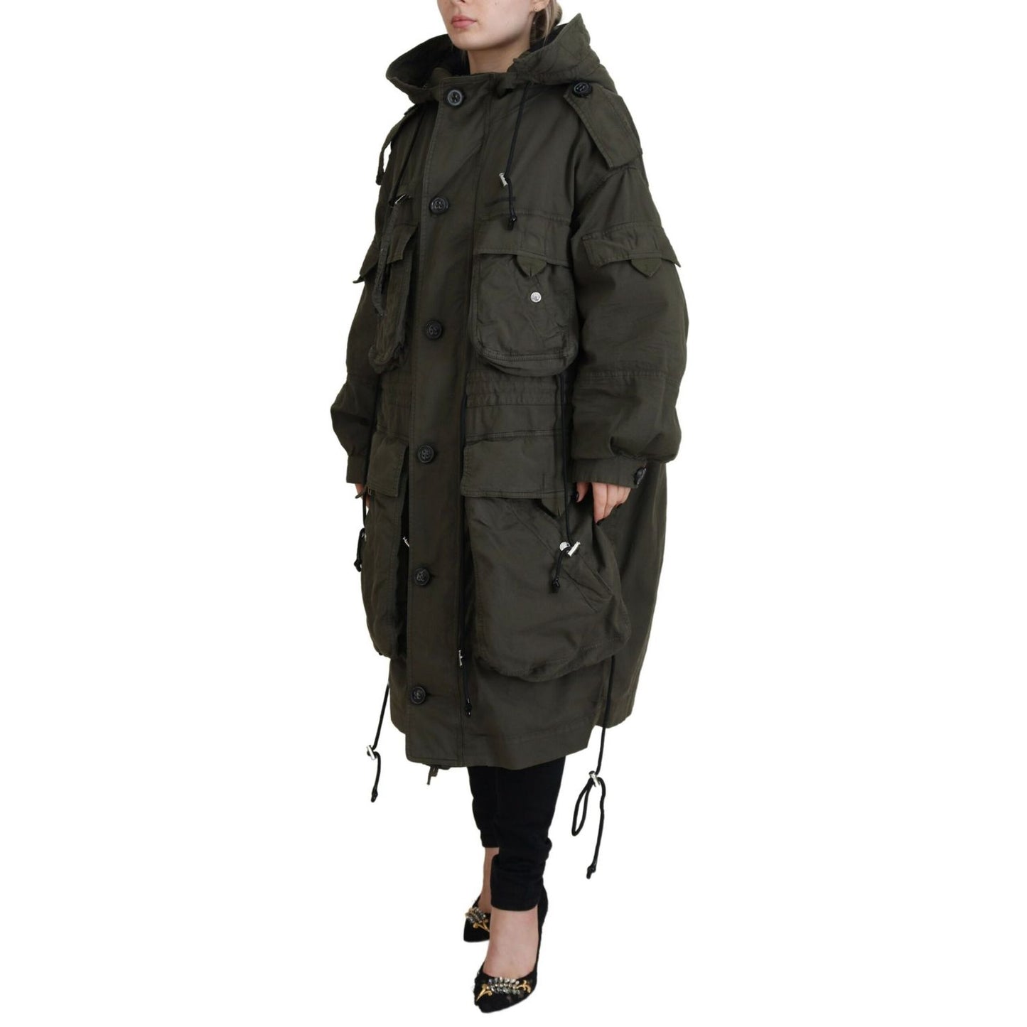 Dsquared² Green Hooded Full Zip Long Parka Coat Jacket1728,67345645728,Clothing,Dsquared²,Green,IT38 | XS,Jackets & Coats - Clothing,Jackets & Coats - Women - Clothing,Material: Cotton 97%,Parkas - Jackets & Coats - Clothing,Preowned / Defect,Spandex/Elas