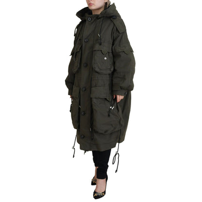Dsquared² Green Hooded Full Zip Long Parka Coat Jacket1728,67345645728,Clothing,Dsquared²,Green,IT38 | XS,Jackets & Coats - Clothing,Jackets & Coats - Women - Clothing,Material: Cotton 97%,Parkas - Jackets & Coats - Clothing,Preowned / Defect,Spandex/Elas