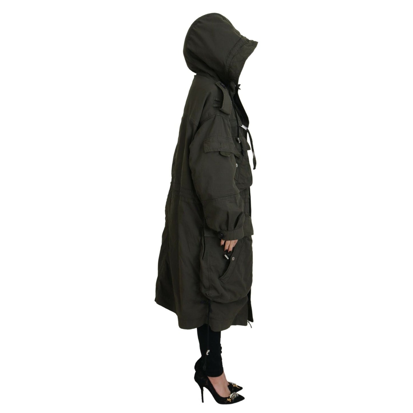Dsquared² Green Hooded Full Zip Long Parka Coat Jacket1728,67345645728,Clothing,Dsquared²,Green,IT38 | XS,Jackets & Coats - Clothing,Jackets & Coats - Women - Clothing,Material: Cotton 97%,Parkas - Jackets & Coats - Clothing,Preowned / Defect,Spandex/Elas