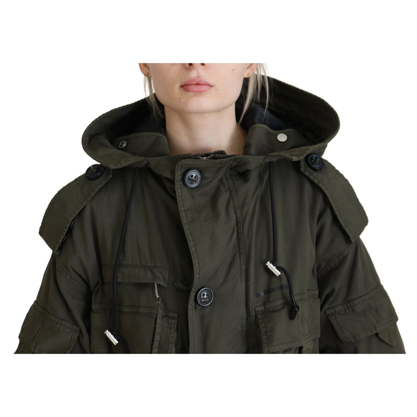 Dsquared² Green Hooded Full Zip Long Parka Coat Jacket1728,67345645728,Clothing,Dsquared²,Green,IT38 | XS,Jackets & Coats - Clothing,Jackets & Coats - Women - Clothing,Material: Cotton 97%,Parkas - Jackets & Coats - Clothing,Preowned / Defect,Spandex/Elas