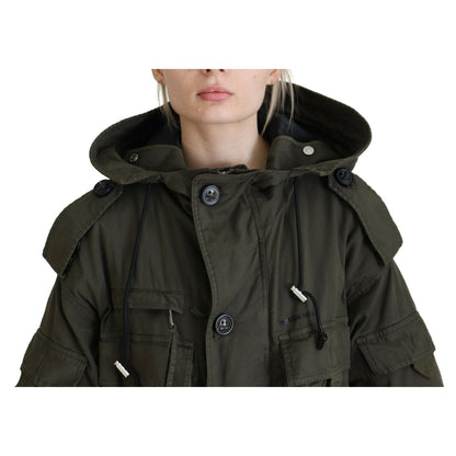 Dsquared² Green Hooded Full Zip Long Parka Coat Jacket1728,67345645728,Clothing,Dsquared²,Green,IT38 | XS,Jackets & Coats - Clothing,Jackets & Coats - Women - Clothing,Material: Cotton 97%,Parkas - Jackets & Coats - Clothing,Preowned / Defect,Spandex/Elas