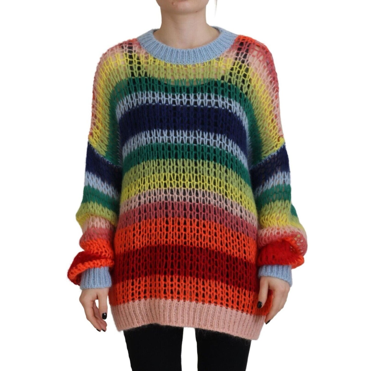 Dsquared² Multicolor Knitted Mohair Crewneck Pullover Sweater