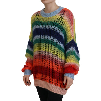 Dsquared² Multicolor Knitted Mohair Crewneck Pullover Sweater
