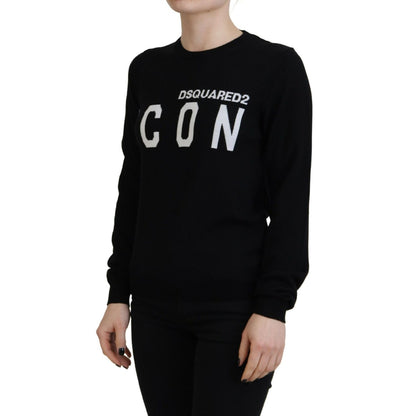 Dsquared² Black Virgin Wool Logo Print Long Sleeves Sweater
