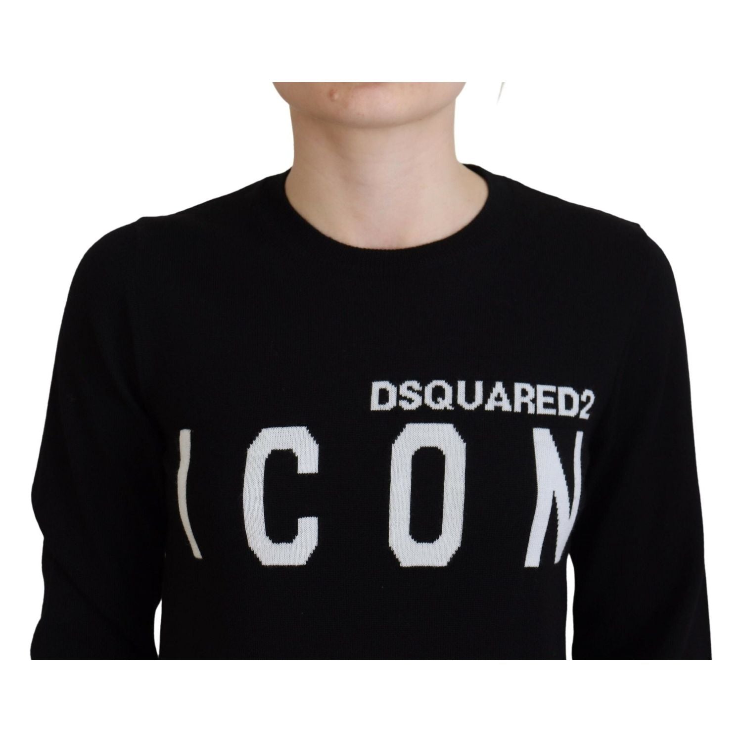 سترة Dsquared² من الصوف البكر الأسود بطبعة شعار وأكمام طويلة