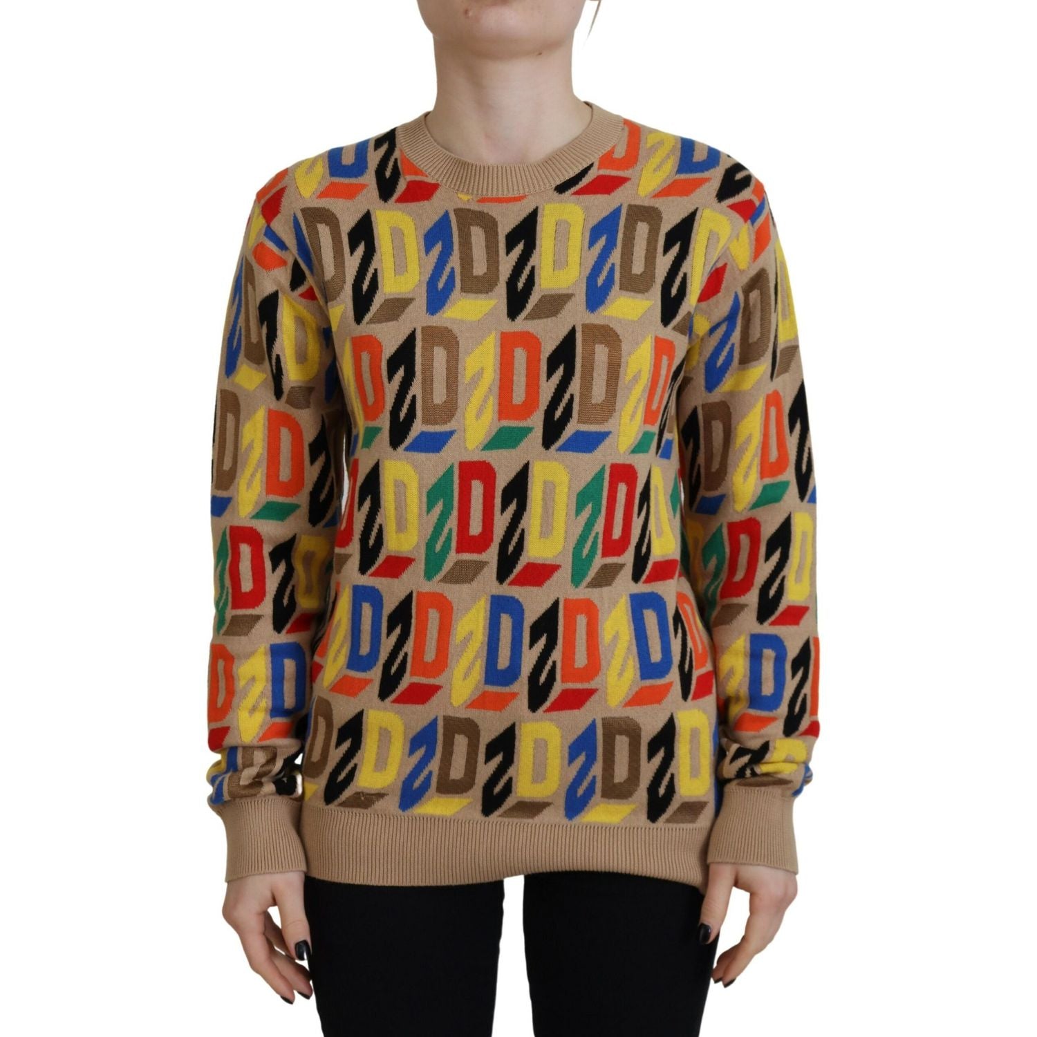 Dsquared² Brown Cotton Long Sleeve Crew Neck Printed Sweater