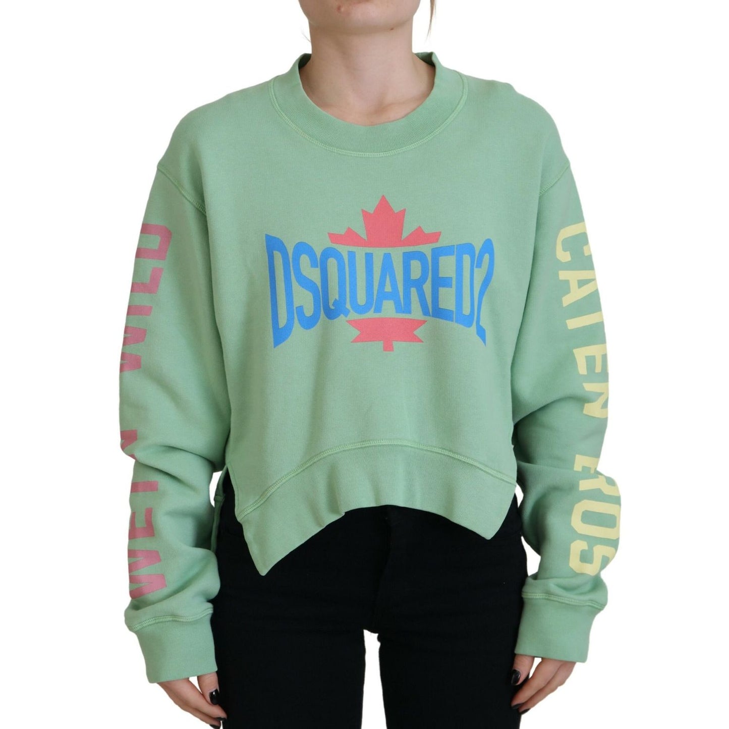 Dsquared² Green Logo Printed Crew Neck Long Sleeve Sweater
