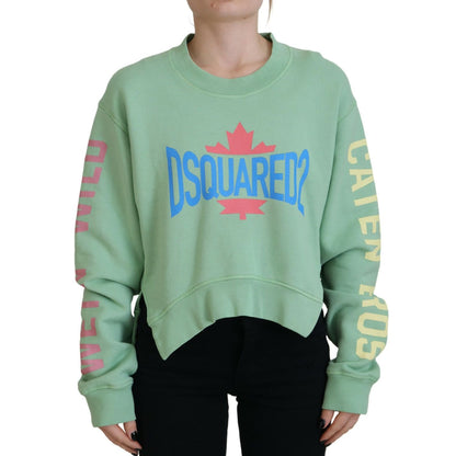 Dsquared² Green Logo Printed Crew Neck Long Sleeve Sweater