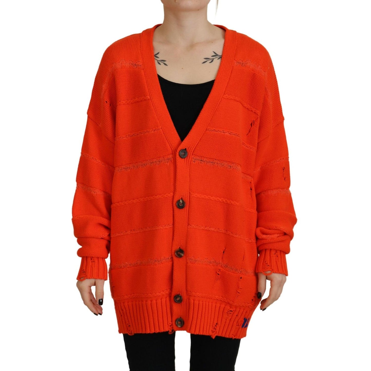 Dsquared² Orange Cotton Knitted Buttoned Cardigan Sweater