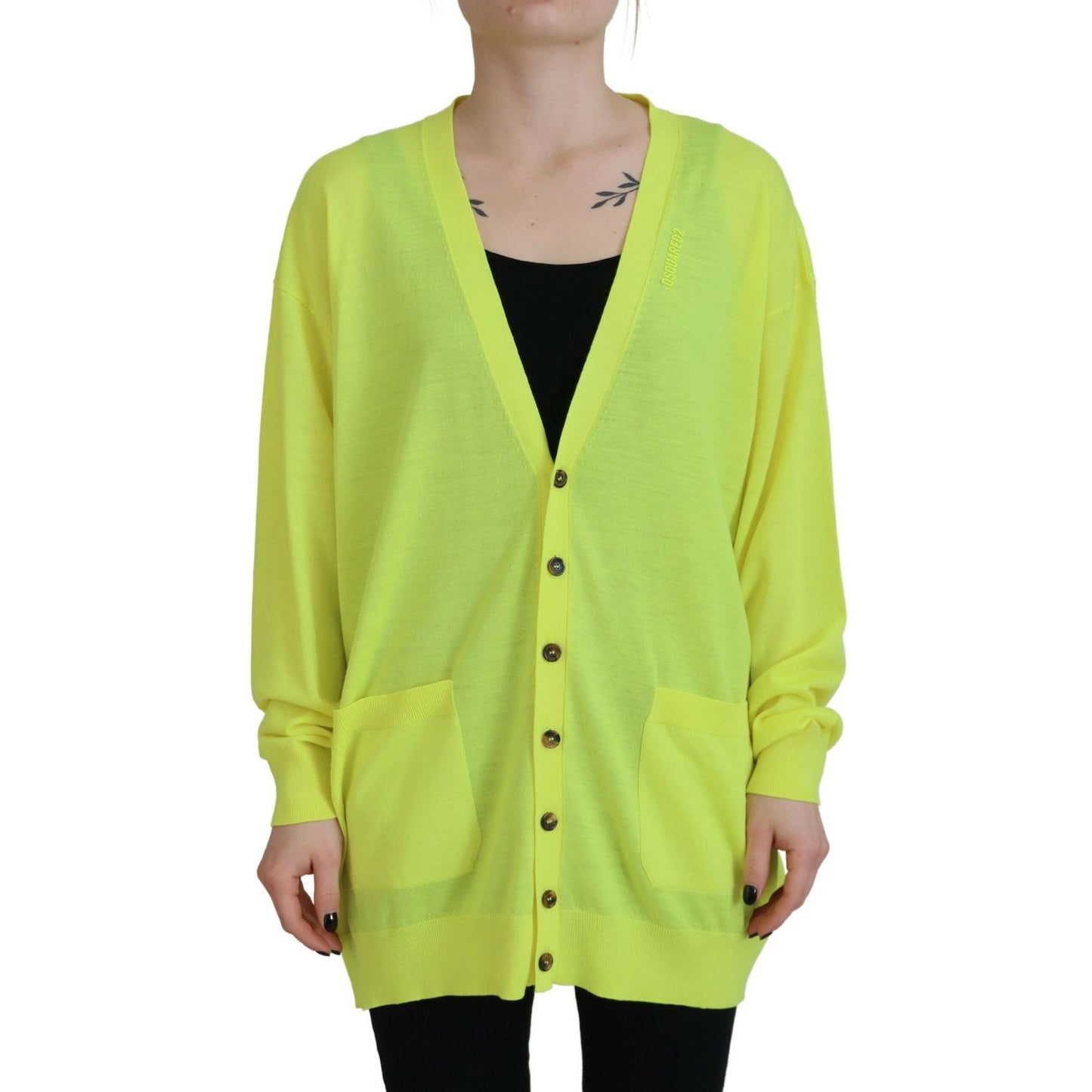 Dsquared² Yellow Wool Knitted Buttoned Cardigan Sweater