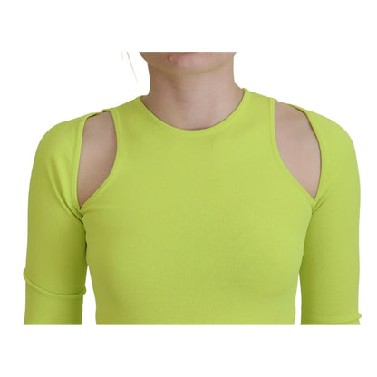Dsquared² Yellow Green Viscose Open Shoulder Long Sleeves Top