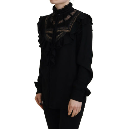 Dsquared² Black Lace Trim Turtle Neck Long Sleeves Top
