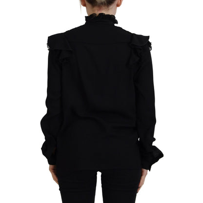 Dsquared² Black Lace Trim Turtle Neck Long Sleeves Top
