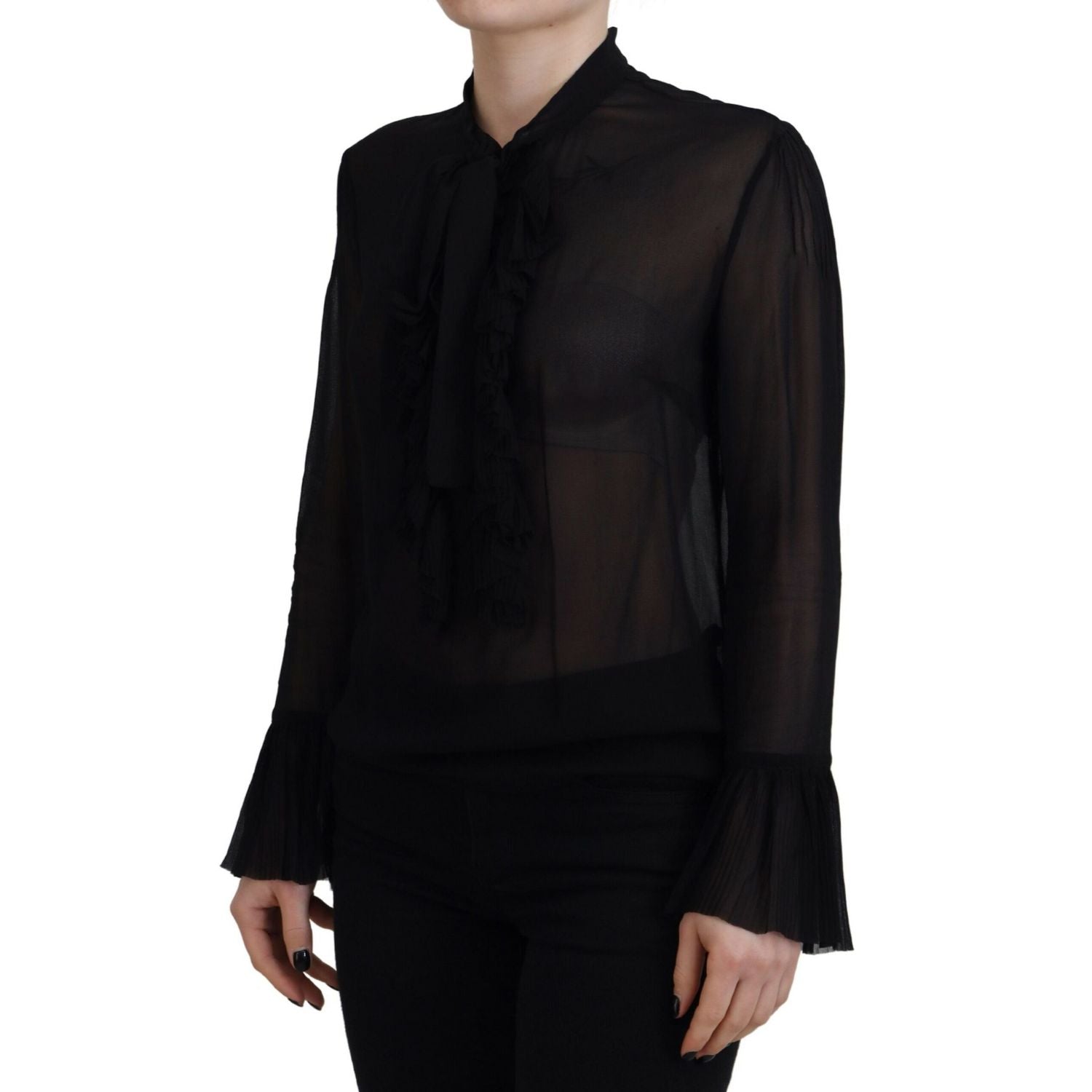 Dsquared² Black Viscose Long Sleeves See Through Blouse Top