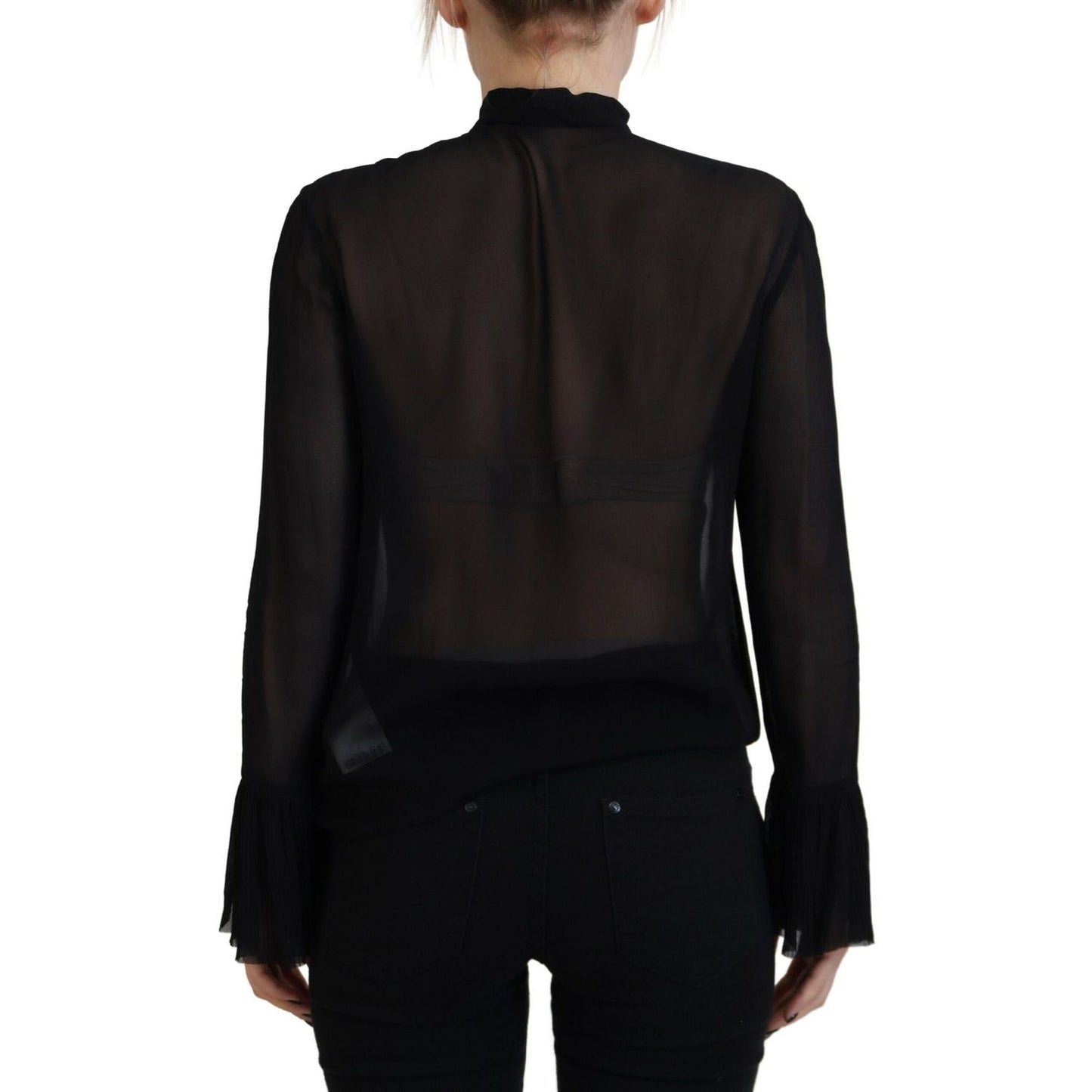 Dsquared² Black Viscose Long Sleeves See Through Blouse Top