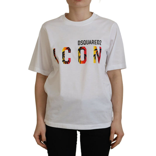 تي شيرت Dsquared² Icon East Tee أبيض من القطن اللامع برقبة دائرية