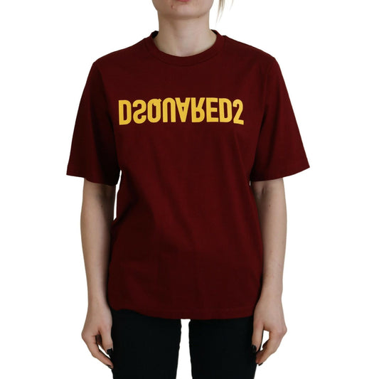 تي شيرت Dsquared² Maroon Logo من القطن برقبة دائرية وأكمام قصيرة
