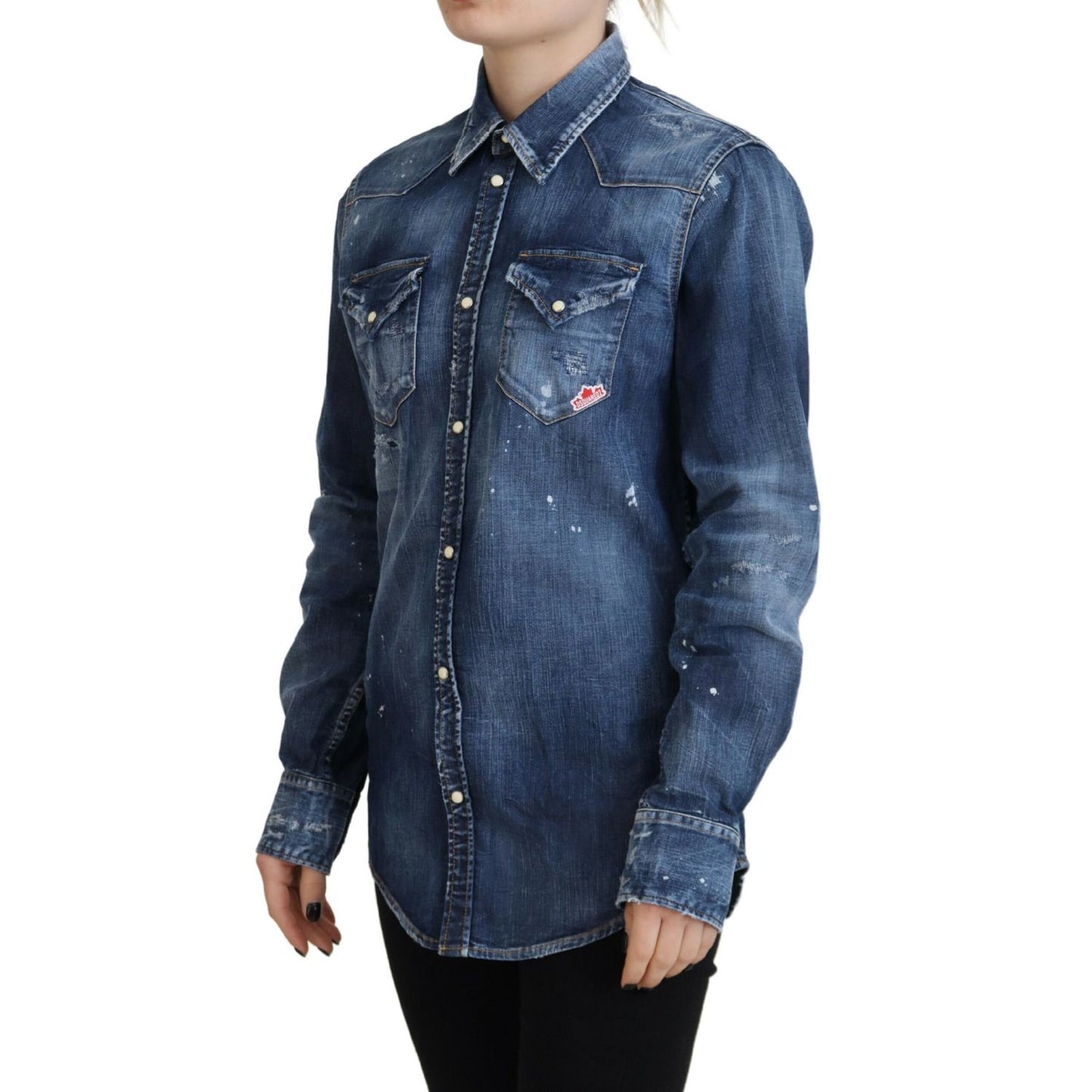 Dsquared² Blue Washed Cotton Button Down Collared Denim Shirt