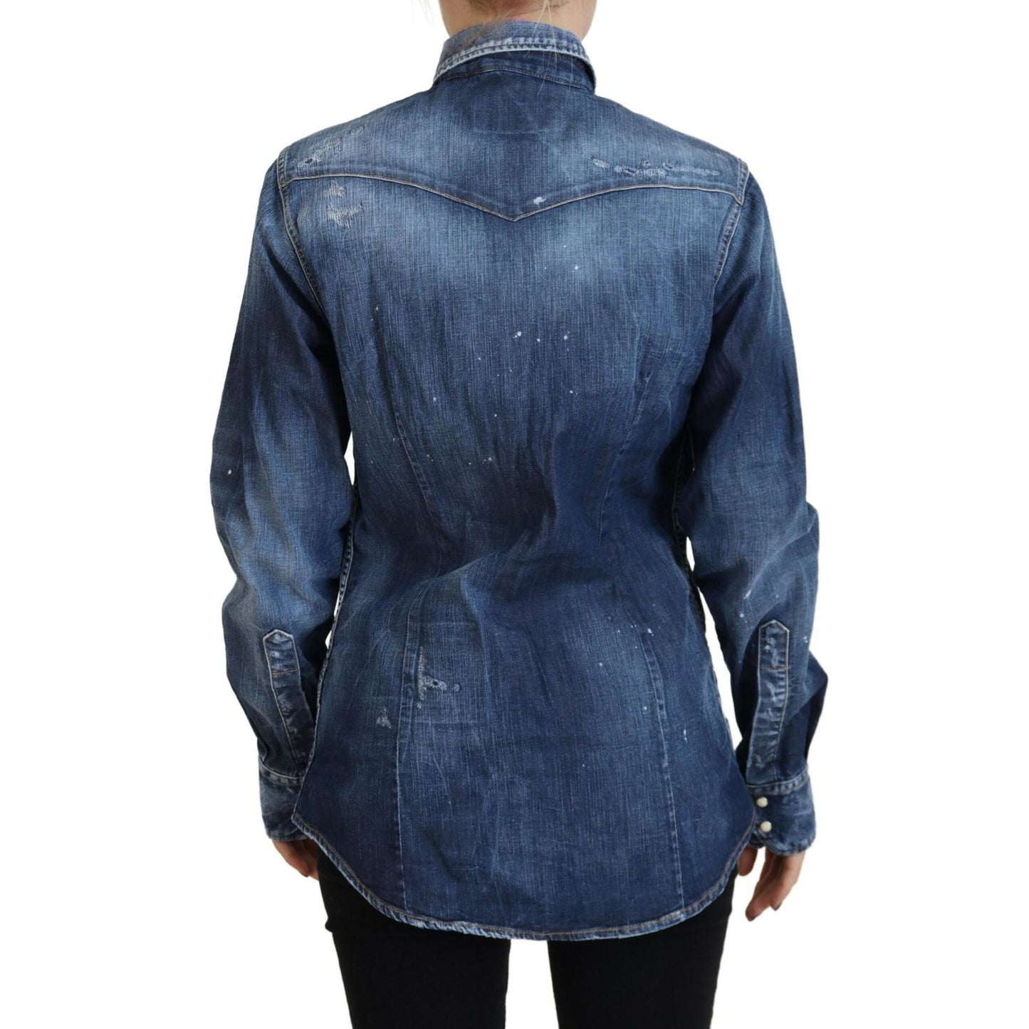Dsquared² Blue Washed Cotton Button Down Collared Denim Shirt