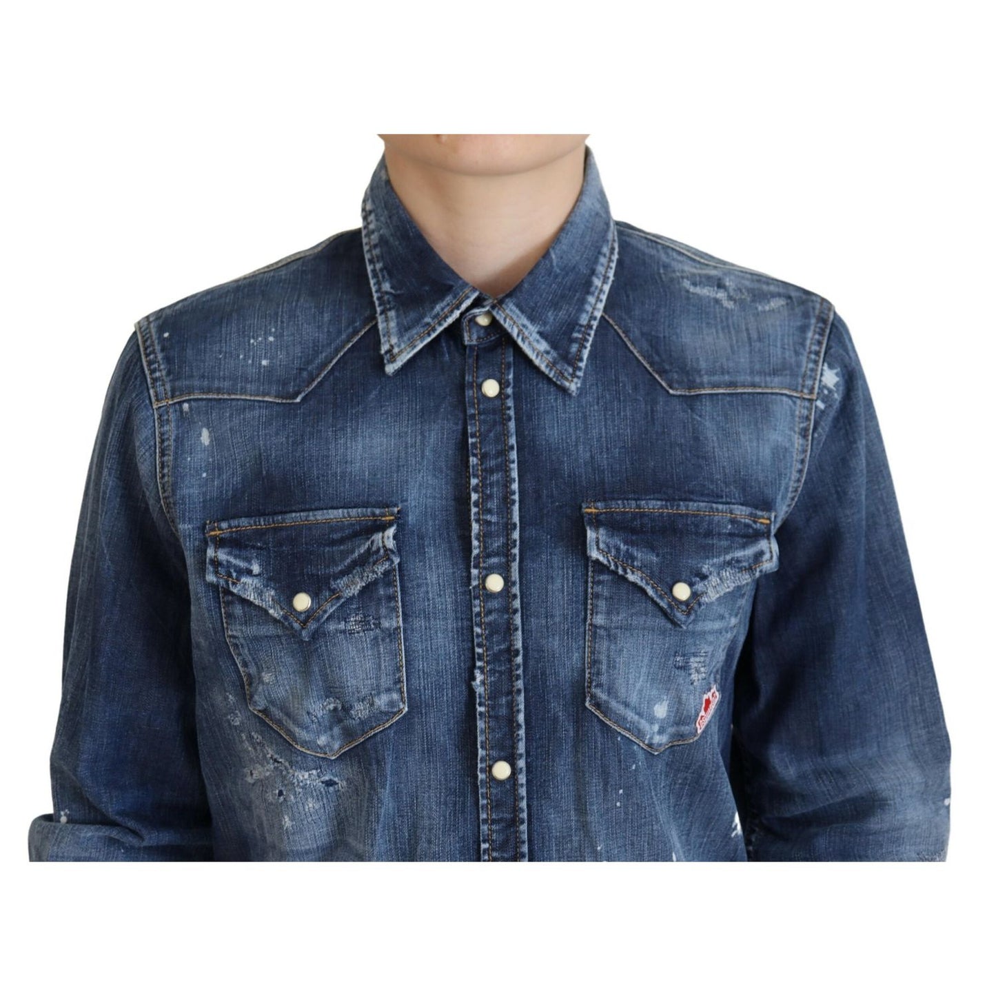 Dsquared² Blue Washed Cotton Button Down Collared Denim Shirt