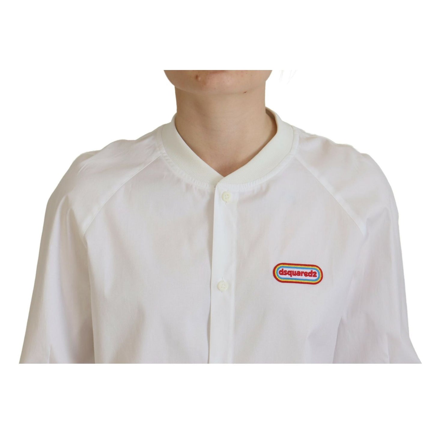 Dsquared² White Cotton Button Down Long Sleeves Crewneck Top